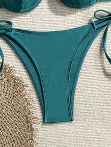 Bộ bikini cúp ngực hình vỏ sò thanh lịch - Hai mảnh màu xanh lá cây đậm gợi cảm với quần lót tam giác | Lý tưởng cho kỳ nghỉ biển, tiệc bể bơi và du lịch nhiệt đới mùa hè - màu xanh lá - Xem 6