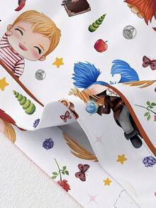 Labyrinth Magical Maze Cartoon Character Printed Pajamas Set, Short Sleeved Shirt With Collar And Buttons, Loose Elastic Shorts, Suitable For Festivals, Parties, Casual Outdoor And Indoor Wear, Suitable For All Seasons - trắng - Xem 5