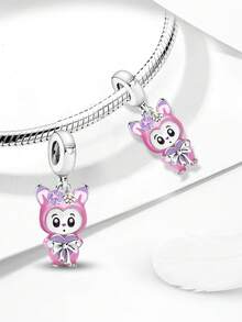 1pc 925 Sterling Silver Fashionable Heart, Bow, Rabbit Pendant, Suitable For Women Bracelet DIY Jewelry Making, Daily Decoration, Beads Decoration - Style 6 - View 5
