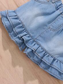 Girls' Denim Shorts With Ruffle Hem, Fashionable & Comfortable, Suitable For Casual Wear - Light Wash - View 6