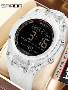 SANDA 6289 Relojes electrónicos impermeables para hombres, multifuncionales, con LED luminoso, alarma, cronómetro y pantalla digital - Blanco - Ver 8