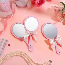 1pc Pink Wedding Favors - Elegant Handheld Mirrors With Rose-Shaped & Ribbon Bow, Bulk Bridesmaid Gifts, Plastic Compact Makeup Mirrors For Women, Bridal Party Souvenirs - Pink Mirror With Bow - View 5