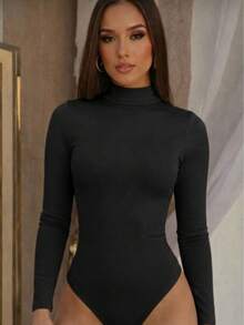 3-Piece Set: Women's High Neck Long Sleeve Turtleneck Bodysuit, Second Skin, Suplex Fabric, Party , Autumn/Winter - 黑色,白色和棕色 - 查看 2