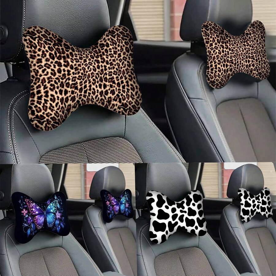 2pcs Leopard Print Car Headrest, Comfortable Soft Car Seat Neck Pillow - Car Headrest - View 1