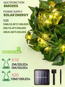 100/50/20 LED Guirlande lumineuse solaire à lierre vert avec crochets d'escalade, lumières de lierre pour chambre, guirlandes de fées, 8 modes d'éclairage pour différentes expériences de rêve, souples et pliables dans n'importe quelle forme. Convient pour la décoration intérieure, la clôture d'intimité, le mur, le patio, le jardin, la décoration de balcon, la décoration murale de chambre, la rénovation de chambre d'étudiant - Pothos solaire + crochet - Voir 4