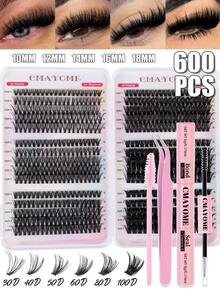600/570pcs Individual Lashes, D-Curl Volumizing Mixed Styles False Eyelashes Extension Kit With Glue, Tweezer, Brush, 8-18mm Feathery Lashes, Suitable For Beginners DIY At Home, Suitable For Daily, Wedding, Party, Outdoor, Travel, Holiday Occasions - White - View 13