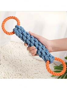 Durable Dog Tug Toy - With Dual Handles And Knots, Great For Aggressive Chewers, Cleans Teeth, Perfect For Tug-Of-War, Suitable For All Breeds (Orange/Blue) - Ideal For Puppy Chewing, Pet Dog Rope Toy, Chew Resistant, Teeth Cleaning, Interactive Training - Multicolor - View 2