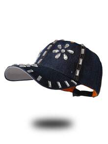 1pc Women's Adjustable Rhinestone Baseball Cap, Fashionable Versatile Peaked Hat, Unisex - Baseball Cap - View 2