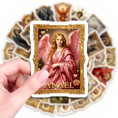 50张复古天使阿奈尔贴纸，经典宗教美学贴花，适用于水瓶、笔记本电脑、日记本、剪贴簿、手机壳，是灵修爱好者、虔诚信徒、艺术收藏家和DIY手工爱好者的理想之选，防水乙烯基贴纸，可用于个性化日常用品和装饰神圣空间。