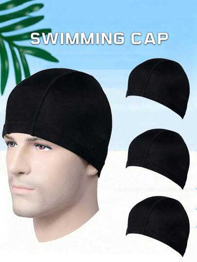 青少年及成人适用涤纶尼龙泳帽，纯黑色，4针6线，透气，易摘取，适合户外水上运动，耐用游泳配件 - 情人节、狂欢节的理想之选