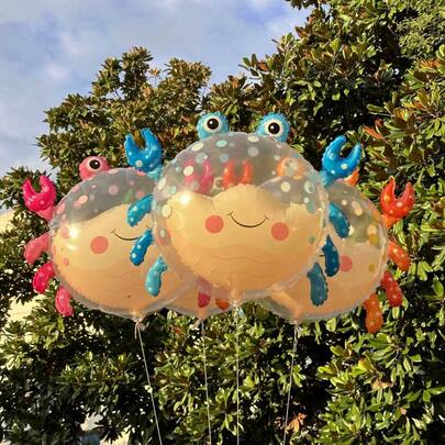 1pc, 32-Inch Crab Bubble Balloon - Fun Decorative Accent For Parties, Weddings, Graduations And Holidays