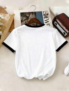 Bộ 2 món gồm áo croptop và quần short phối màu in hoa dành cho nữ tuổi teen, chất liệu mềm mại, trang phục mùa hè thường ngày, quần áo nữ, trang phục tuổi teen, quần short nữ, bộ đồ nữ. - màu đen - Xem 6