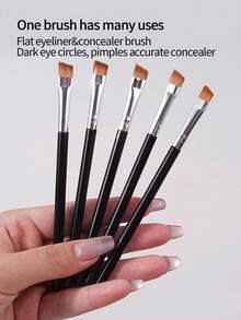 30支眼部化妆刷套装，尼龙毛眼影眼线遮瑕晕染刷，塑料手柄，专业化妆工具，适合化妆师和初学者 - 黑色 - 查看 6