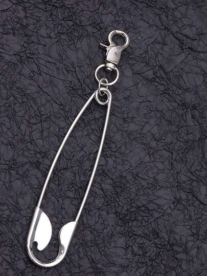 1pc Exaggerated Stainless Steel Large Safety Pin Pants Chain, Fashion Keychain Bag Charm Clothing Waist Accessory, Suitable For Daily Matching
