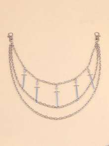 1 pieza Collar de cadena multicapa con colgante de espada de metal vintage, accesorio de moda adecuado para combinar con vaqueros, faldas, uso diario, ropa urbana, Halloween, festivales de música, estilo Y2K - Colgante de espada con múltiples cadenas - Ver 5