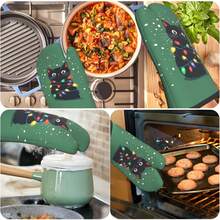 2 đôi găng tay lò nướng hình mèo đen dễ thương cho Giáng sinh, thiết kế mèo con màu xanh lá cây và vằn, chịu nhiệt tốt khi nướng bánh - Găng tay nhà bếp có thể giặt máy, dùng cho nướng bánh, nướng BBQ, lò vi sóng (thân thiện với lò vi sóng, bền) - Lý tưởng - Xem 8