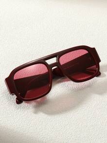 1 pieza Gafas de moda con marco cuadrado estilo Y2K, gafas retro de uso diario y de playa, unisex - Rosa Fucsia - Ver 3