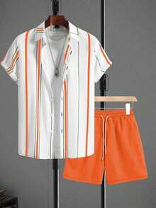 2pcs/Set Men's Summer Casual Striped Shirt And Shorts Set Men Orange And White Striped Shirt And Shorts Set Men Summer Set Men Two Pieces Set Orange And White Striped Shirt Outfit Men Beach Outfit Men Stripe Button Up Shirt Shorts Set Men Orange Set Men Summer Clothes Set Men Striped Shirt And Shorts Set Men Orange And White Striped Shirt Set Men Orange And White Outfit Men Two Pieces Outfit Men Striped Shirt Orange Shorts Men Striped Shirt Orange Shorts Set - 橘色 - 查看 5