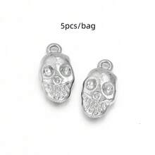 5个/包 不锈钢万圣节骷髅吊坠，趣味时尚项链手链耳环DIY饰品配件，万圣节氛围饰品吊坠 - 骷髏吊墜 - 查看 10