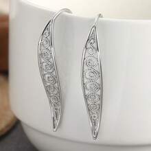 Fashionable Daily Jewelry Gift - Silver Unique Design Long Earrings, Bohemian Style Geometric Hollow Drop Earrings, Suitable For Women - Antique Silver - View 2