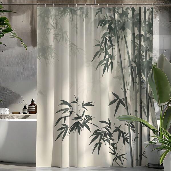 1pc Green Plant Column Printed Shower Curtain, High Quality Home Decor Curtain, Modern Versatile Bathroom Matching, All Season Shower Curtain With 12 Hooks