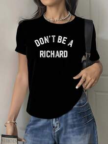 Frase motivadora divertida que invita a mantener una actitud positiva y amigable recordando la importancia del respeto y la empatía camiseta de mujer casual cómoda 220g para uso diario - Negro - Ver 8