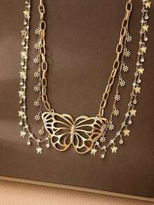 Cadena de cintura de múltiples capas con colgante de mariposa y margarita, accesorio elegante para mujeres - Dorado - Ver 6