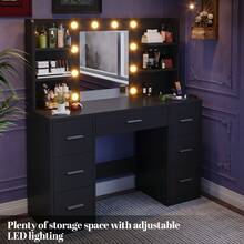 Devoko Large Dressing Table With Adjustable LED Lighting, Mirrored Dressing Table, With 7 Drawers, 4 Open Shelves And 2 Power Outlets, Suitable For Bedrooms, White - View 5