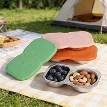 1/3pcs Stainless Steel Snack Container, 2-Compartment Salad Sauce Portable Container With Silicone Lid, Leak-Proof, Reusable Lunch Box Accessory, Condiment Container, Stackable, Suitable For Home, School, Camping And More - Multicolor - View 3