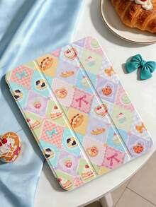 1pc Strawberry Cake Plaid Pattern Painted Tablet Case, Compatible With IPad Mini4/Mini5/Mini6/Mini7/Air/Air2/9.7/10.2/10.5/Air4/Air5/10.9/Pro 11-Inch/10th Gen/ Air 11-In.(M2)-2024/ Pro11-In.(M4)-2024/Air 11-Inch (M3) 2025/ (A16) 11 Inch 11th Generation 2025, Galaxy Tab A8 10.5 Inch 2022. Features: No Pen Included, Built-In Pen Slot, Tri-Fold Stand, TPU Soft Edge Protection, Magnetic Sleep/Wake, Aesthetic/Illustration/Cute/Fun/Personalized Design, Tri-Fold Tablet Case With Pen Slot - Multicolor - View 2