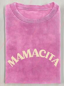 Washed Cotton MAMACITA Black Printed Curved Top, Premium Batik Cotton Fashion Tee, All Season Daily Wear,  2026 Summer Casual Short Sleeve Tops - Hot Pink - View 6