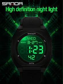 SANDA Reloj digital multifunción con alarma, luminoso e impermeable, de silicona, para estudiantes - Negro - Ver 6