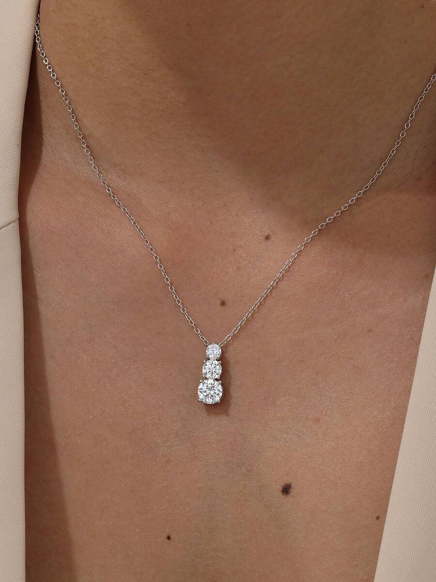 1pc Minimalist Fashionable S925 Sterling Silver Zirconia Necklace, Suitable For Women's Daily And Date Wear, Women's Jewelry Gift - Silver - View 1