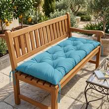 Waterproof Sunscreen Tufted Bench Cushion Thickened Comfortable Outdoor Indoor Wooden Chair Long Seat Pad With Ties For Patio Garden Porch Backyard Balcony - 防水款--孔雀藍 - 查看 2