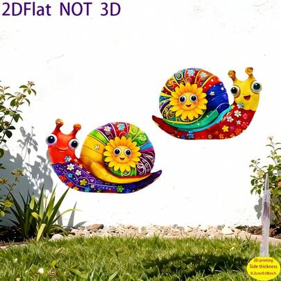 Đồ trang trí ốc sên 2D phẳng nhiều màu sắc. Thiết kế 2D phẳng, 2 tượng ốc sên acrylic nhiều màu sắc, thích hợp để trang trí hàng rào sân vườn, tuyệt vời cho trang trí phòng khách và nhà bếp, lý tưởng cho trang trí tường nhà, những chú ốc sên nhiều màu sắc sống động.