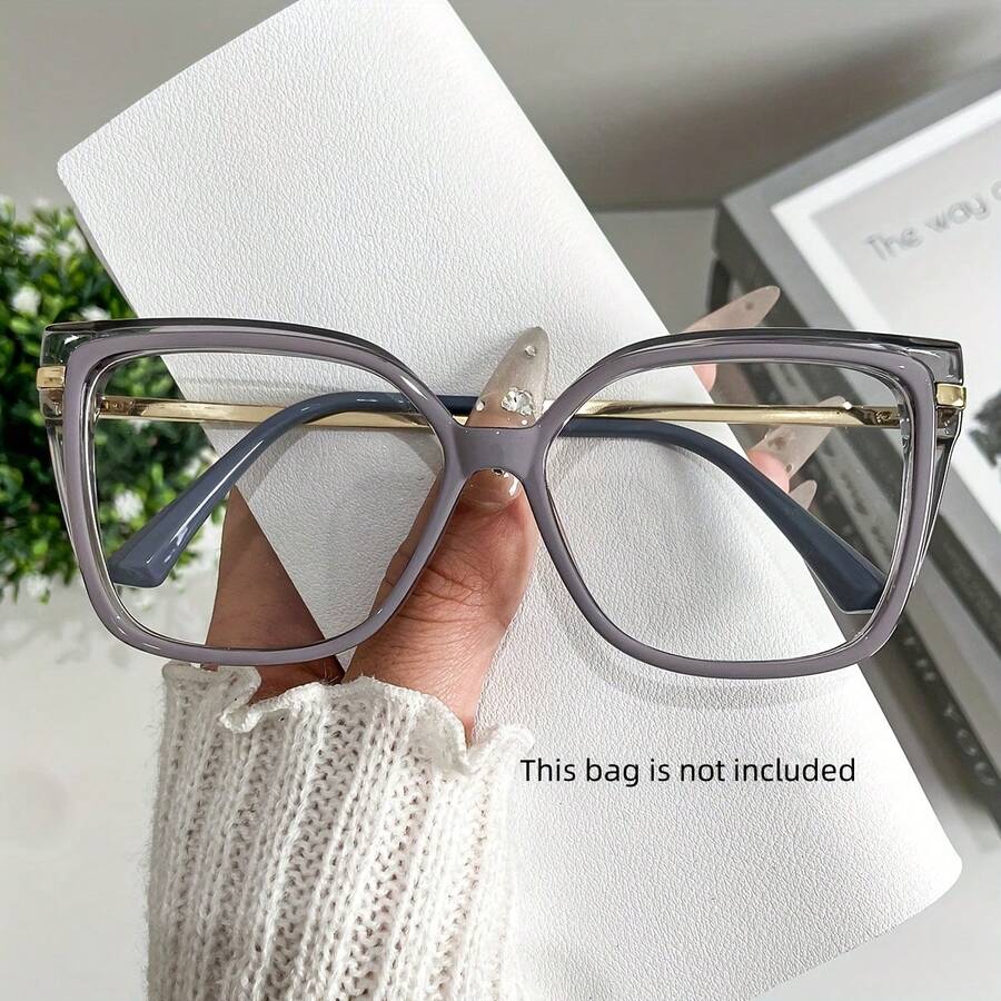 New Stylish Large-Frame Cat-Eye Glasses With Metal Spring Legs, Unique Color-Blocking Design, Simple And Versatile, Suitable For Both Women And Men, Ideal For Photography And Daily Wear - 黑色的 - 查看 1