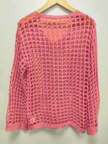 Summer Vacation Hollow Out Loose Knit Sweater Pink - Pink - View 2