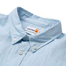 Camisa de manga larga casual y minimalista para hombre, camisa de algodón/lino de manga larga A24WR940 - Azul - Ver 3