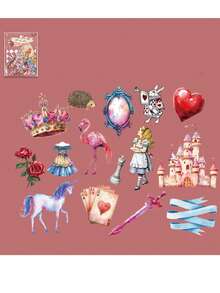 30 peças/Pacote Adesivos Decorativos Vintage Alice Story PET à Prova d'Água para Scrapbook Junk Journal, 15 Designs, Suprimentos de Scrapbook e Material Escolar - multicolorido - Visão 11