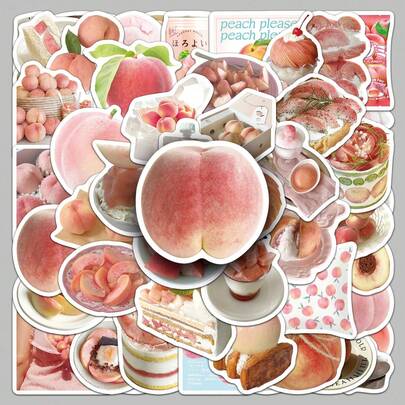 50张桃子主题贴纸，可爱水果、食物、涂鸦贴纸，适用于剪贴簿、笔记本、计划本