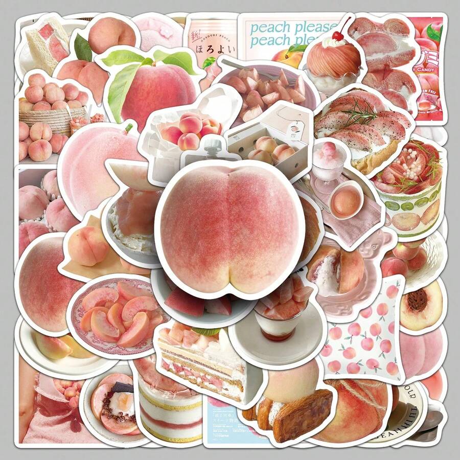 50张桃子主题贴纸，可爱水果、食物、涂鸦贴纸，适用于剪贴簿、笔记本、计划本 - 50 張 桃子ins風-1716X - 查看 1