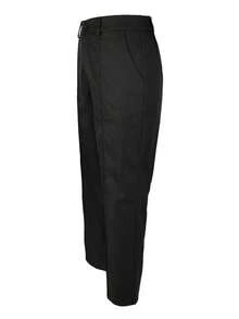 ZY服装纯色纽扣拉链腰直筒裤，女士休闲日常办公直筒裤，藏蓝色春季黑色 - 黑色 - 查看 3