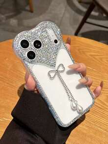 镶钻蝴蝶结吊坠 17 ProMax 手机壳，奢华闪亮宝石手机套，适用于 16/15 Pro、14 Pro、13 Pro、12、11，软壳 - 無色 - 查看 3
