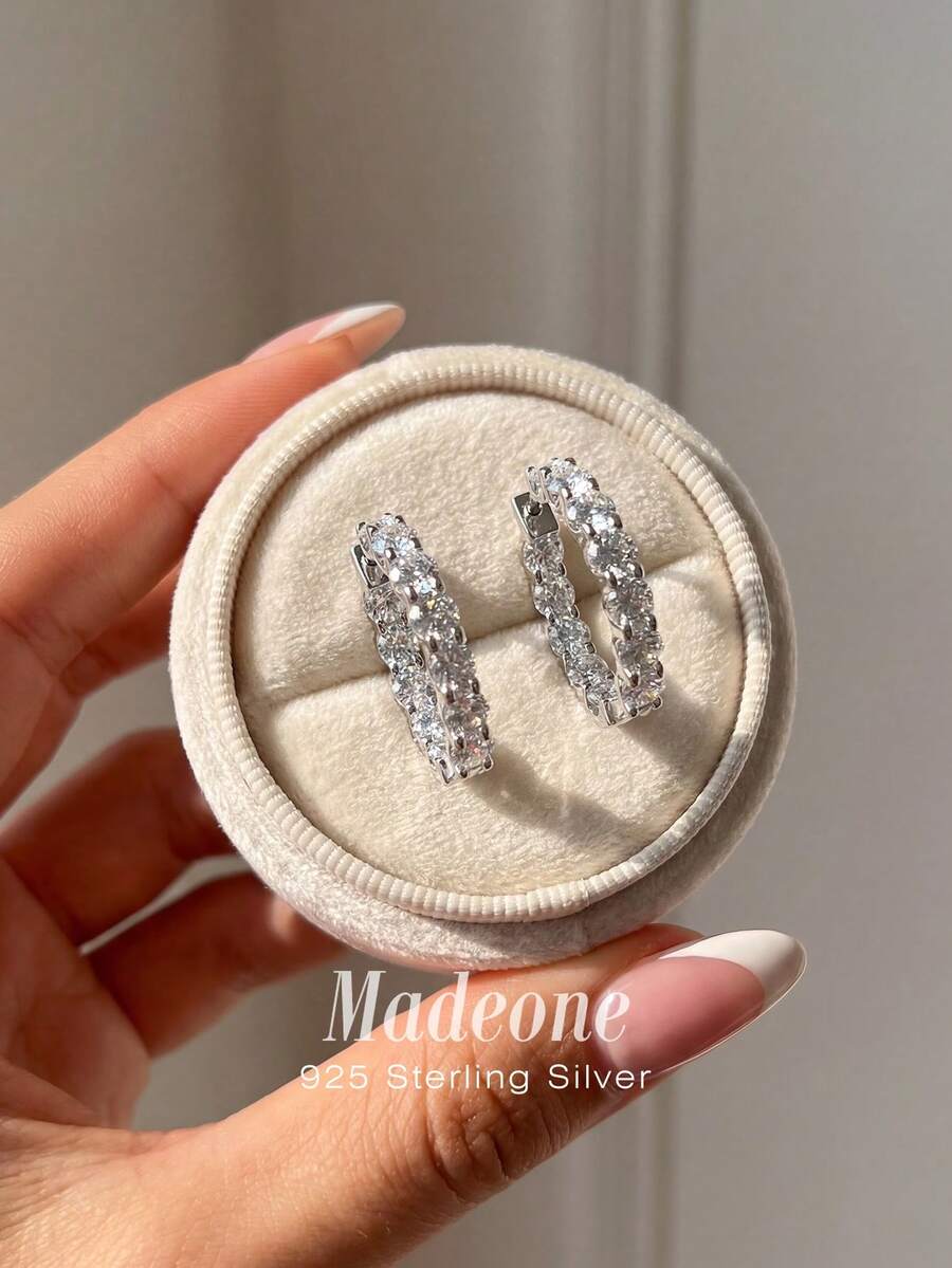 MADEONE 一对925纯银锆石水晶耳环，优雅珠宝礼品，适合日常佩戴、约会、派对等场合。 - 款式6 - 查看 1