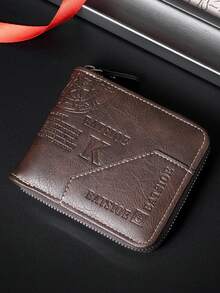 Cartera corta con cremallera para hombre, diseño vintage en relieve, múltiples ranuras para tarjetas, cartera casual y duradera - Multicolor - Ver 13