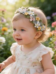 1pc Rustic Embroidered Floral Baby Headband, Fresh Pastoral Cute Embroidered Flower Baby Headwear - Multicolor - View 4
