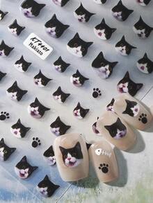 1pc Cute Cat Embossed Embroidery Ballet Style Nail Art Sticker, Nail Sticker, Nail Art Tool, Nail Decoration Nail Stickers - Multicolor - View 6