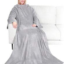 Blanket With Sleeves For Adult Women Men, Robe Blanket Gift Soft Warm Wearable Blanket Fleece Wrap Throw - Light Grey - View 5