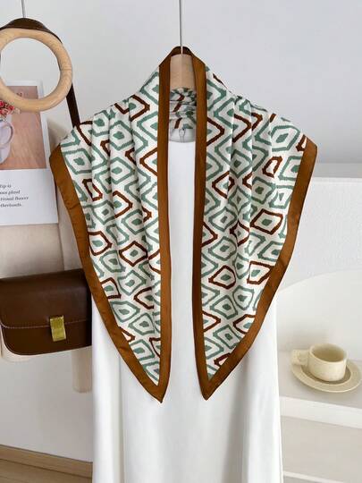 1条几何图案优雅涤纶雪纺围巾，四季皆宜的百搭配饰