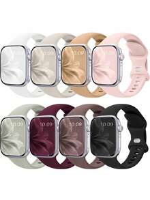 8条装运动表带,兼容表带,尺寸包括38mm、40mm、41mm、42mm、44mm、45mm、46mm和49mm,男女通用,柔软硅胶防水表带,适用于 Ultra/Ultra 2,兼容 Series 10、9、8、7、6、5、4、3、2、1和SE。 - 多色6 - 查看 12